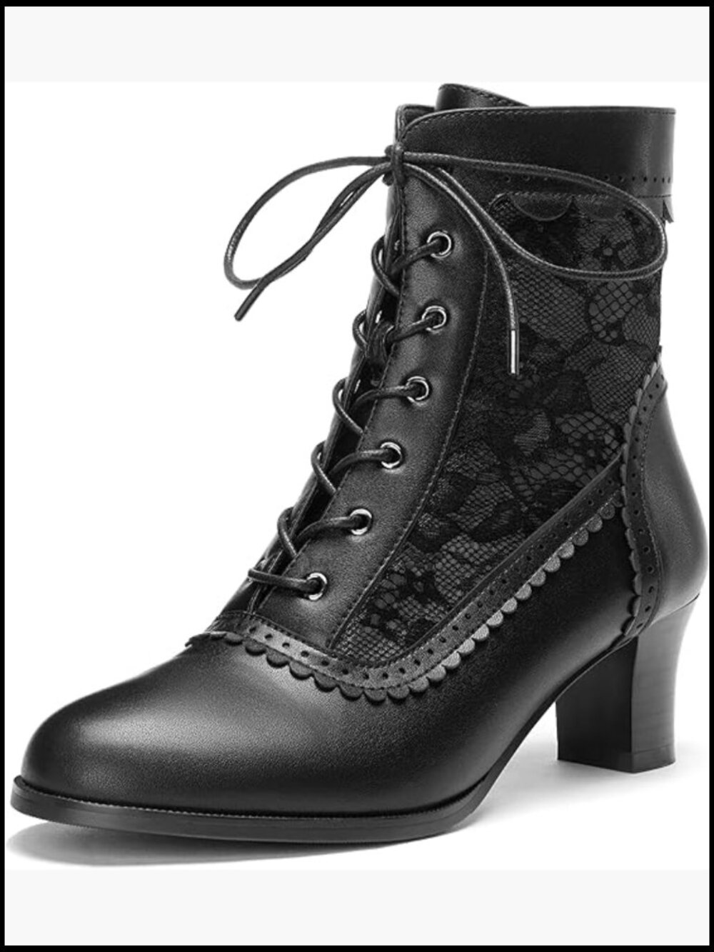 Victorian Lace Up Ankle Boots Witch Costume Booties Side Zipper Vintage Style